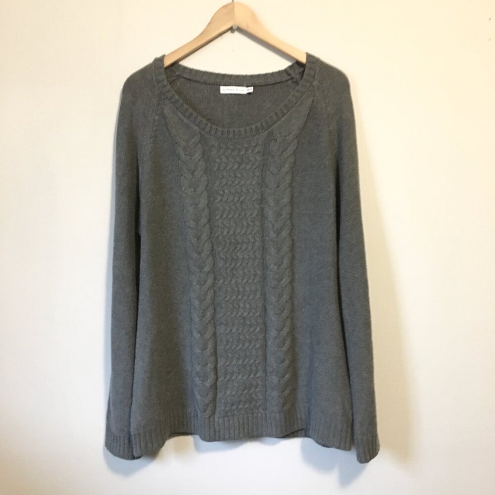 Alfred Sung Grey Twin Cable Knit Sweater Natural Wool Cotton Rayon Blend - XXL